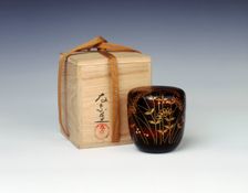 Lacquer natsume with original box signed Ujo Gota 1970-1979. Creator: Unknown