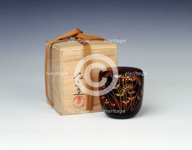 Lacquer natsume with original box signed 'Ujo Gota', 1970-1979. Creator: Unknown.