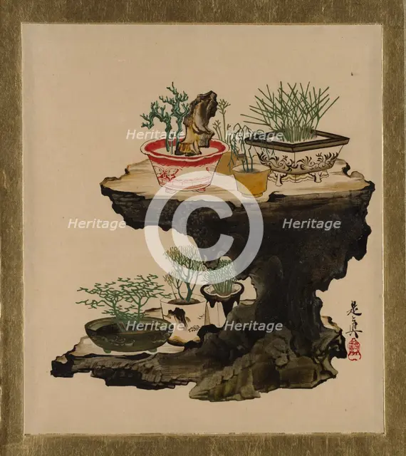 Lacquer Paintings of Various Subjects: Bonsai, 1882. Creator: Shibata Zeshin.