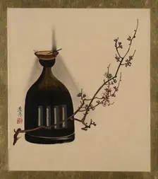 Lacquer Paintings of Various Subjects: Plum Branch with Oil Lamp, 1882. Creator: Shibata Zeshin