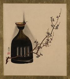 Lacquer Paintings of Various Subjects: Plum Branch with Oil Lamp, 1882. Creator: Shibata Zeshin