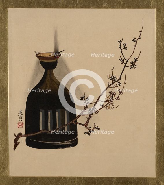 Lacquer Paintings of Various Subjects: Plum Branch with Oil Lamp, 1882. Creator: Shibata Zeshin.