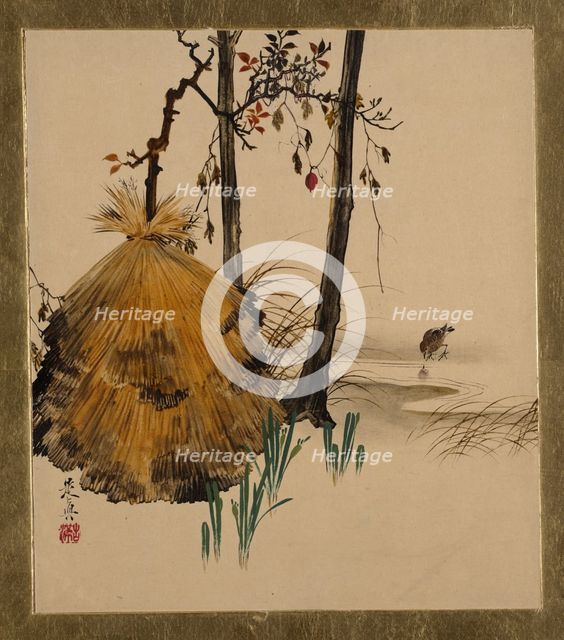 Lacquer Paintings of Various Subjects: Snow Shelter for a Tree with Sparrow, 1882. Creator: Shibata Zeshin.