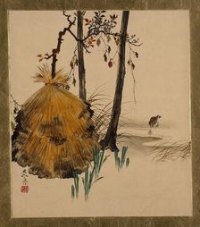 Lacquer Paintings of Various Subjects: Snow Shelter for a Tree with Sparrow, 1882. Creator: Shibata Zeshin