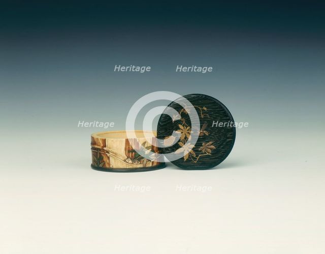 Lacquered wood and ivory Shibayama circular box, late Edo period, Japan, early 19th century. Creator: Unknown.