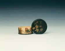 Lacquered wood and ivory Shibayama circular box, late Edo period, Japan, early 19th century. Creator: Unknown