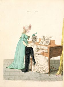 Ladies at the piano, from the Gallery of Fashion, 1796