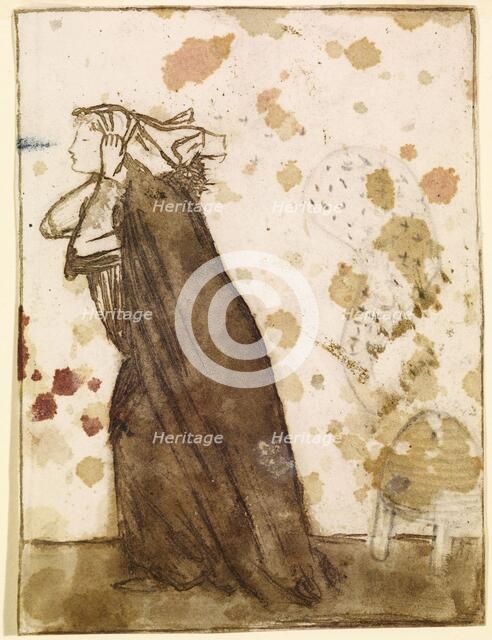 Ladies and Animals Sideboard - Good and Bad Animals - Study of a Lady Pursued by Bees, 1860. Creator: Sir Edward Coley Burne-Jones.