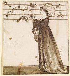 Ladies and Animals Sideboard - Good and Bad Animals - Study of a Lady Feeding Parrots, 1860. Creator: Sir Edward Coley Burne-Jones