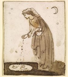 Ladies and Animals Sideboard - Good and Bad Animals - Study of a Lady Feeding Goldfish, 1860. Creator: Sir Edward Coley Burne-Jones