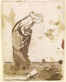 Ladies and Animals Sideboard - Good and Bad Animals - Study of a Lady Frightened by a Newt, 1860. Creator: Sir Edward Coley Burne-Jones