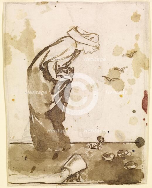 Ladies and Animals Sideboard - Good and Bad Animals - Study of a Lady Frightened by a Newt, 1860. Creator: Sir Edward Coley Burne-Jones.