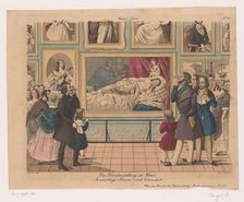 Ladies and gentlemen admire paintings at an exhibition in Vienna, 1829-1848. Creator: Andreas Geiger