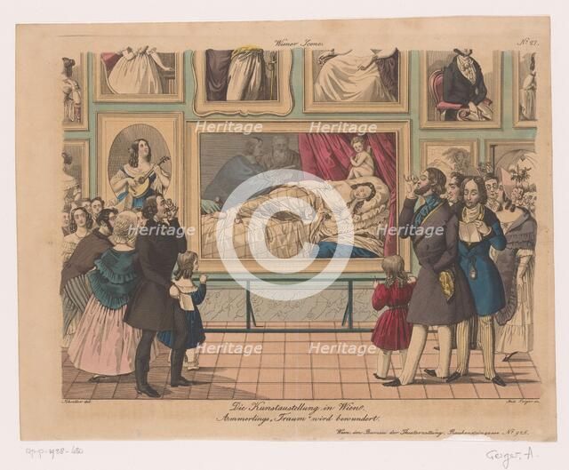 Ladies and gentlemen admire paintings at an exhibition in Vienna, 1829-1848.  Creator: Andreas Geiger.