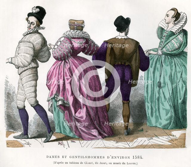 Ladies and gentlemen from about 1584, (1882-1884). Artist: Unknown