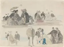 Ladies and Gentlemen on the Beach, in Two Registers, c. 1865. Creator: Eugene Louis Boudin