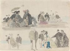 Ladies and Gentlemen on the Beach, in Two Registers, c. 1865. Creator: Eugene Louis Boudin