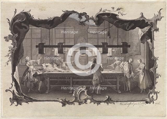 Ladies and Gentlemen Playing Billiards, 1756. Creator: Johann Esaias Nilson.