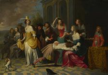 Ladies and Gentlemen playing La Main Chaude, c. 1655-1665. Artist: Janssens, Hieronymus, (Workshop)