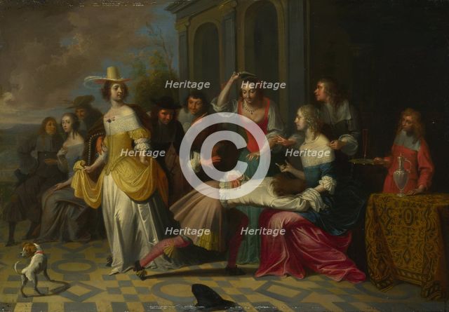 Ladies and Gentlemen playing La Main Chaude, c. 1655-1665. Artist: Janssens, Hieronymus, (Workshop)  