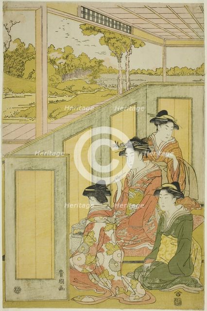 Ladies behind screen in a daimyo's mansion, n.d. Creator: Utagawa Toyokuni I.