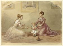 Ladies Coaxing Baby to Walk, n.d. Creator: Hablot Knight Browne