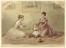 Ladies Coaxing Baby to Walk, n.d. Creator: Hablot Knight Browne