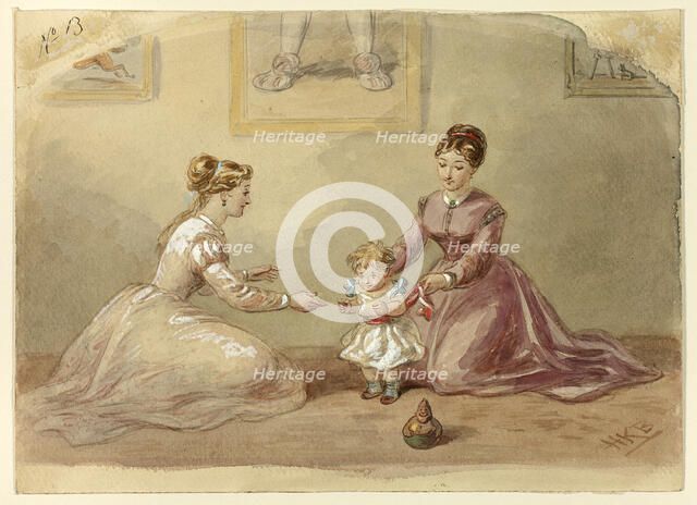 Ladies Coaxing Baby to Walk, n.d. Creator: Hablot Knight Browne.