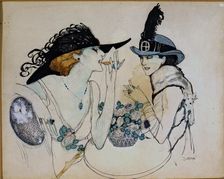 Ladies drinking champagne drawing by Javier Gosé in the Pladellorens Collection