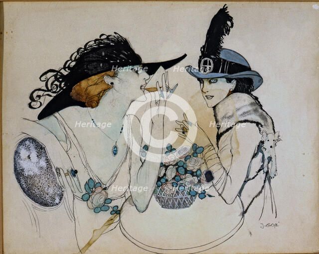  'Ladies drinking champagne', drawing by Javier Gosé in the Pladellorens Collection.