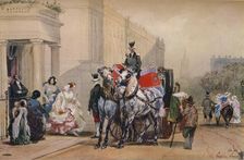 Ladies Entering Their Carriage in Belgrave Square 19th century. Artist: Eugene Louis Lami
