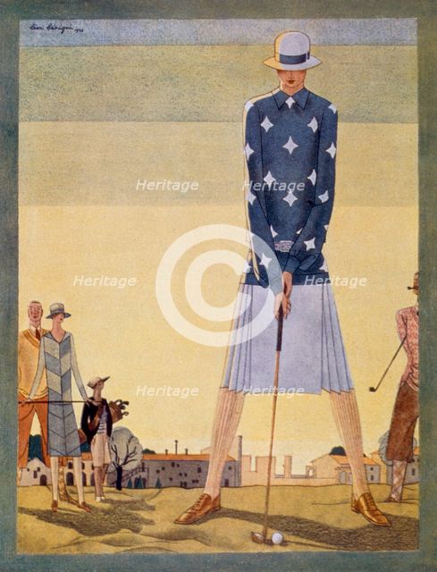 Ladies Golf Outfit by Jane Regny, pub. 1926 (colour lithograph)