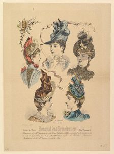 Ladies Hats, No. 4671, from Journal des Demoiselles, April 1, 1888. Creator: Paul Deferneville