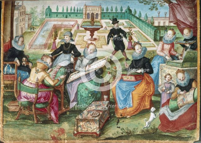 Ladies in a garden embroidering, 1603-1637.  Creator: Gervasius Fabricius.