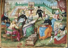Ladies in a garden embroidering, 1603-1637. Creator: Gervasius Fabricius