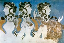 Ladies in Blue fresco, Palace of Knossos, Minoan, Crete, Greece, Bronze Age, MM IIB period (2000). Creator: Unknown