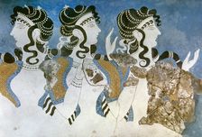 Ladies in Blue fresco, Palace of Knossos, Minoan, Crete, Greece, Bronze Age, MM IIB period (2000). Creator: Unknown
