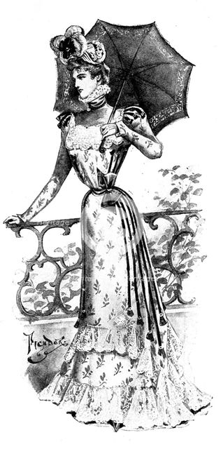 Ladies' Page: costume of satin-faced foulard, 1898. Creator: Picador.