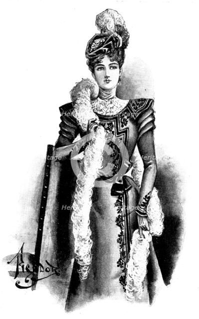 Ladies' Page: a grey cloth gown, braided with black, 1898. Creator: Picador.