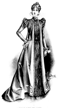 Ladies Page: a roman satin tea-gown, 1898. Creator: Picador
