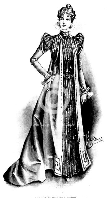 Ladies' Page: a  roman satin tea-gown, 1898. Creator: Picador.