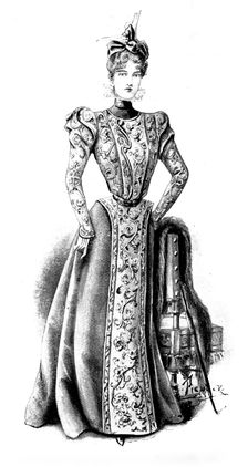 Ladies Page: a smart gown of cloth and velvet, 1898. Creator: Picador