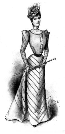 Ladies Page: grey cloth dress piled with amethyst velvet, 1898. Creator: Picador