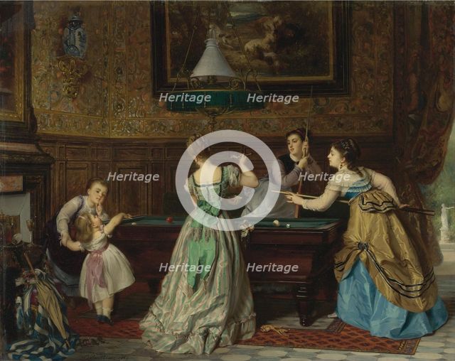 Ladies Playing Billiards, 1869. Artist: Boutibonne, Charles-Édouard (1816-1897)