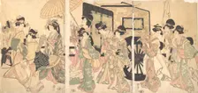 Ladies Surrounding a Cart. Creator: Utamaro II