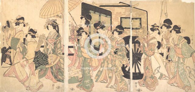 Ladies Surrounding a Cart. Creator: Utamaro II.
