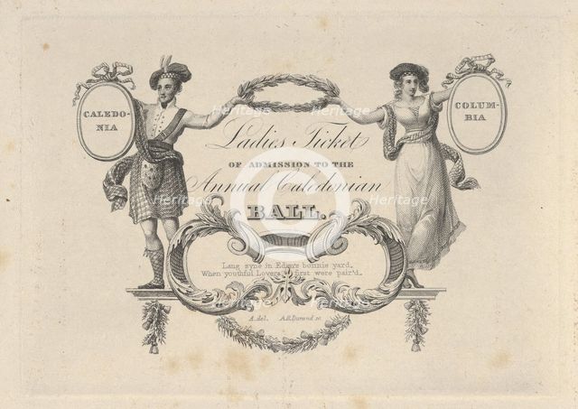 Ladies' Ticket of Admission to the Annual Caledonian Ball, 1824. Creator: Asher Brown Durand.