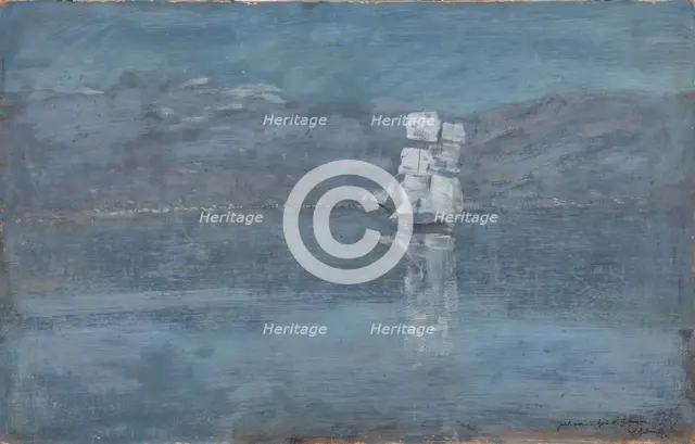 Ladscape with a Sailing Boat, End 1890s. Artist: Levitan, Isaak Ilyich (1860-1900)