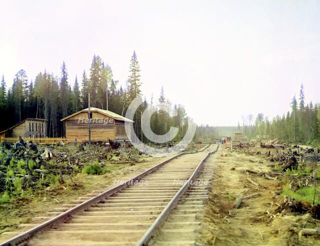 Ladva Station on the Murmansk railroad; Uneveness of the railway, 1915. Creator: Sergey Mikhaylovich Prokudin-Gorsky.