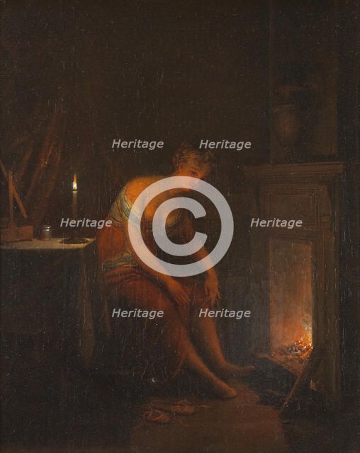 Lady Tying her Garter, 1810. Creator: Alexander Lauréus.